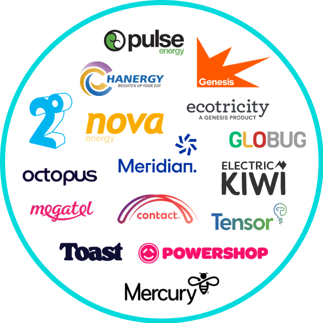 Graphic showing all of the logos of power retailers on Powerswitch.